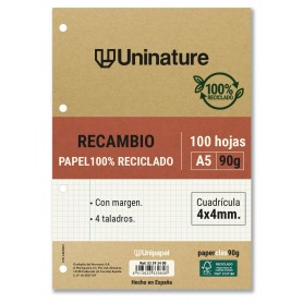 RECAMBIO DE PAPEL A5 100H 90G 4X4MM UNINATURE