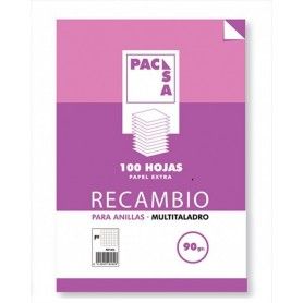 PACSA RECAMBIO FOLIO. 90GRS CUADRICULA 4X4. 4 TALADROS.